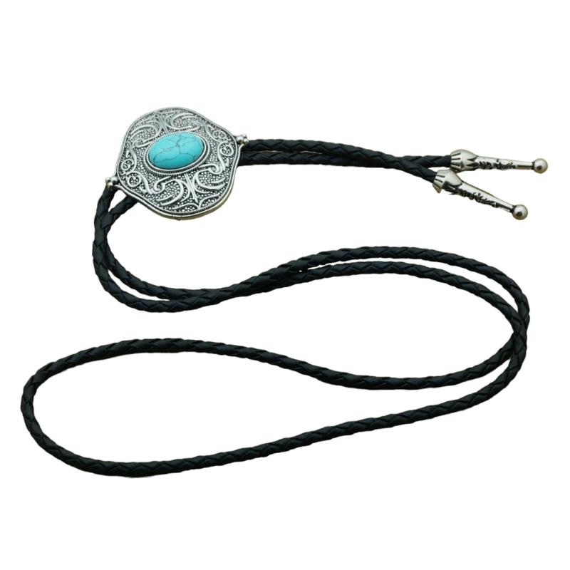 Braided Shoestring Gemstones Bolo Tie Charm Cowboy Necktie Necklace