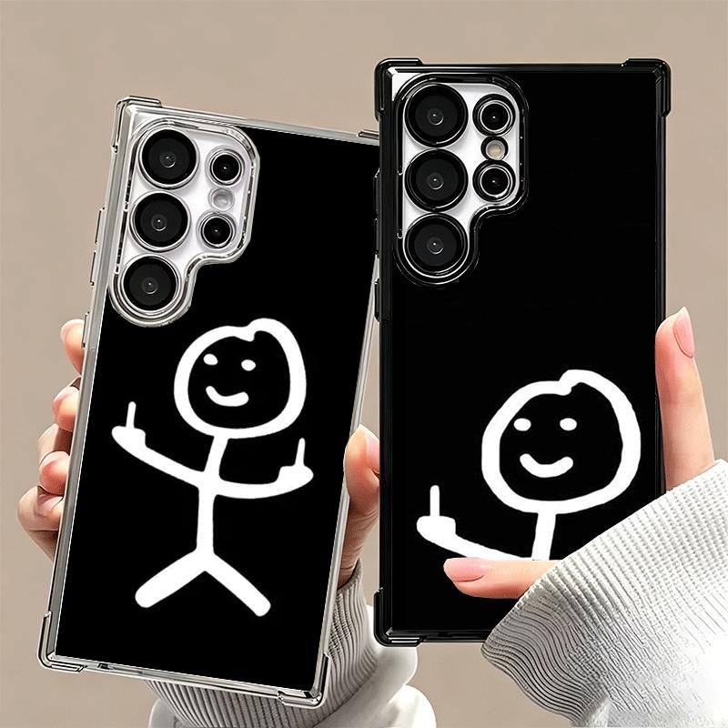Funny Stickman Matchman Plating Phone Case For Samsung Galaxy S24 S25 FE S26 Edge S23 Ultra S22 S21 Plus S20 Anti-Fall Airabag C