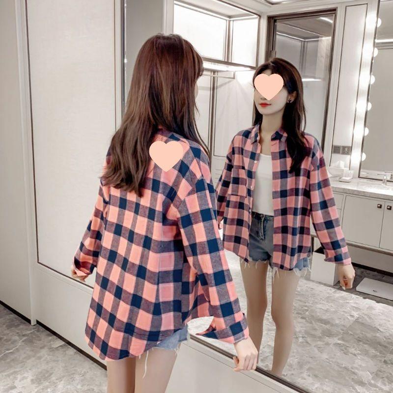 

2025 Spring/Summer Women s Loose Plaid Shirt - Versatile Korean Retro Sun Protection Jacket S (85-100 lbs)