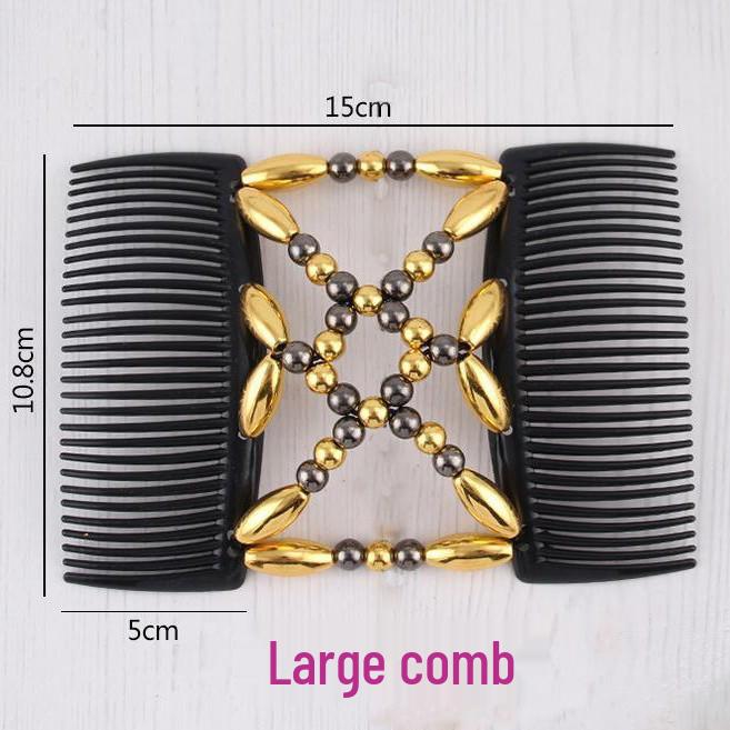 Large Handmade Beaded Elastic Magic Hair Comb with Flower Headpiece - Versatile Double Row Insert for Styling and Bun Making