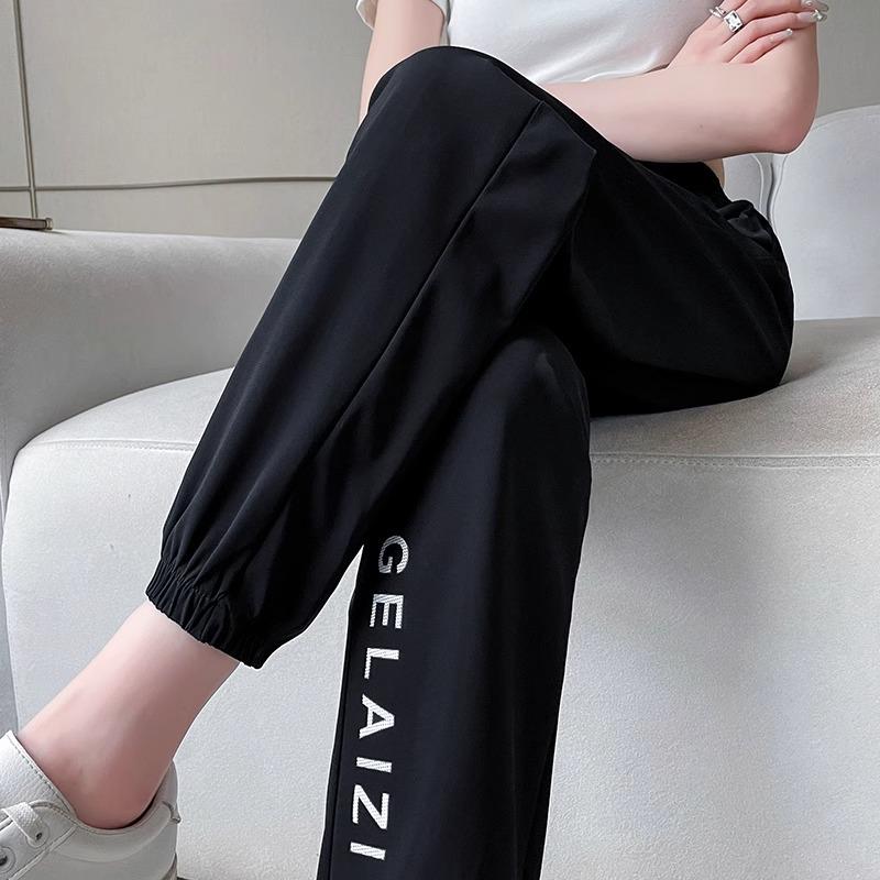 

Быстросохнущие брюки новые повседневные спортивные штаны с высокой посадкой летние свободные тонкие спортивные штаны из ледяного шелка с солнцезащитой детские 3XL (suitable for 160-90kg) чёрный