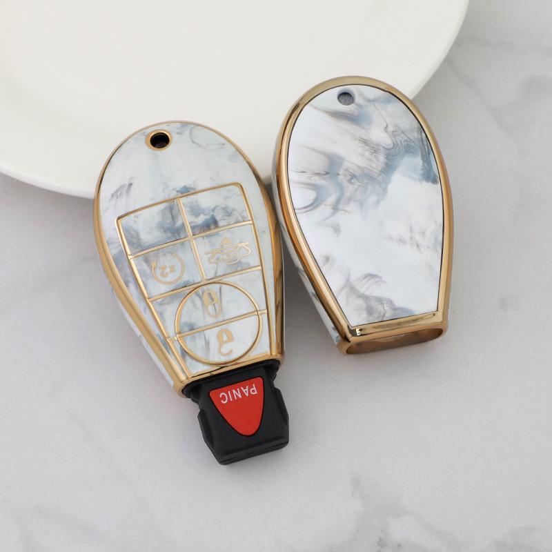 

Нефритовый чехол для ключа с золотой инкрустацией для Dodge Challenger, Chrysler 300 и Jeep - 4-кнопочный дизайн