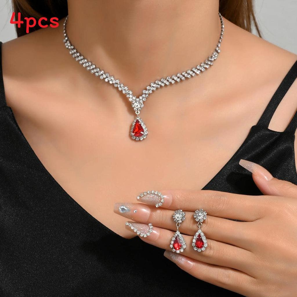 Water Drop Bridal Jewelry Set With Zircon Earrings And Necklace For Wedding And Formal Wear