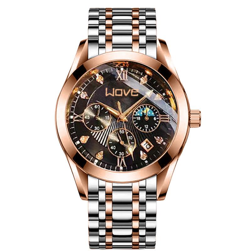 WOVE Trendy Men's Quartz Multifunctional Luminous Steel Band Wristwatch