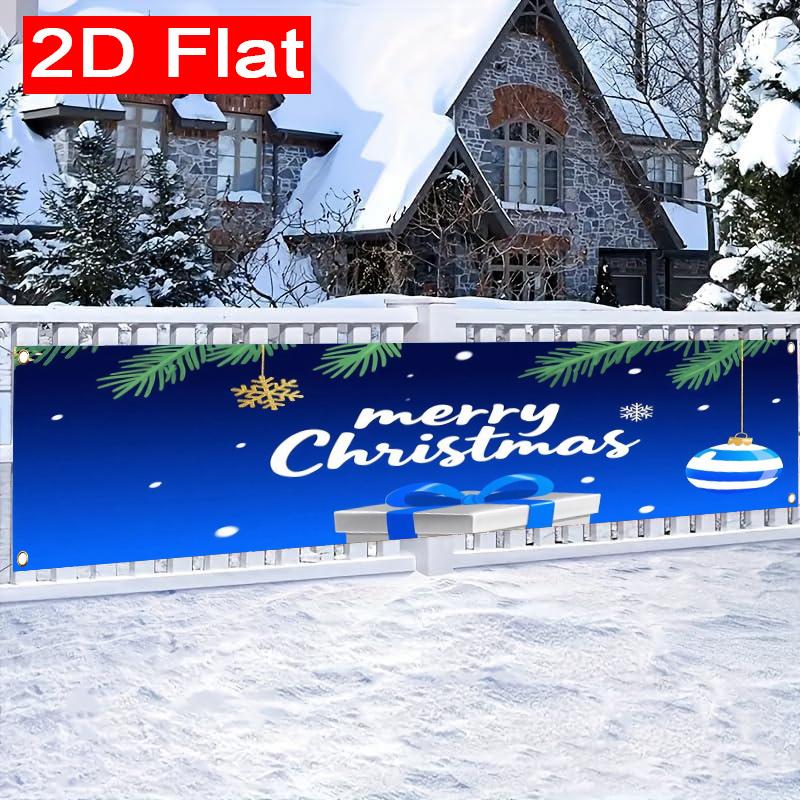 Blue & Silver Christmas Yard Sign, Merry Christmas Design, Polyester Outdoor Garden New Year Party Decoration