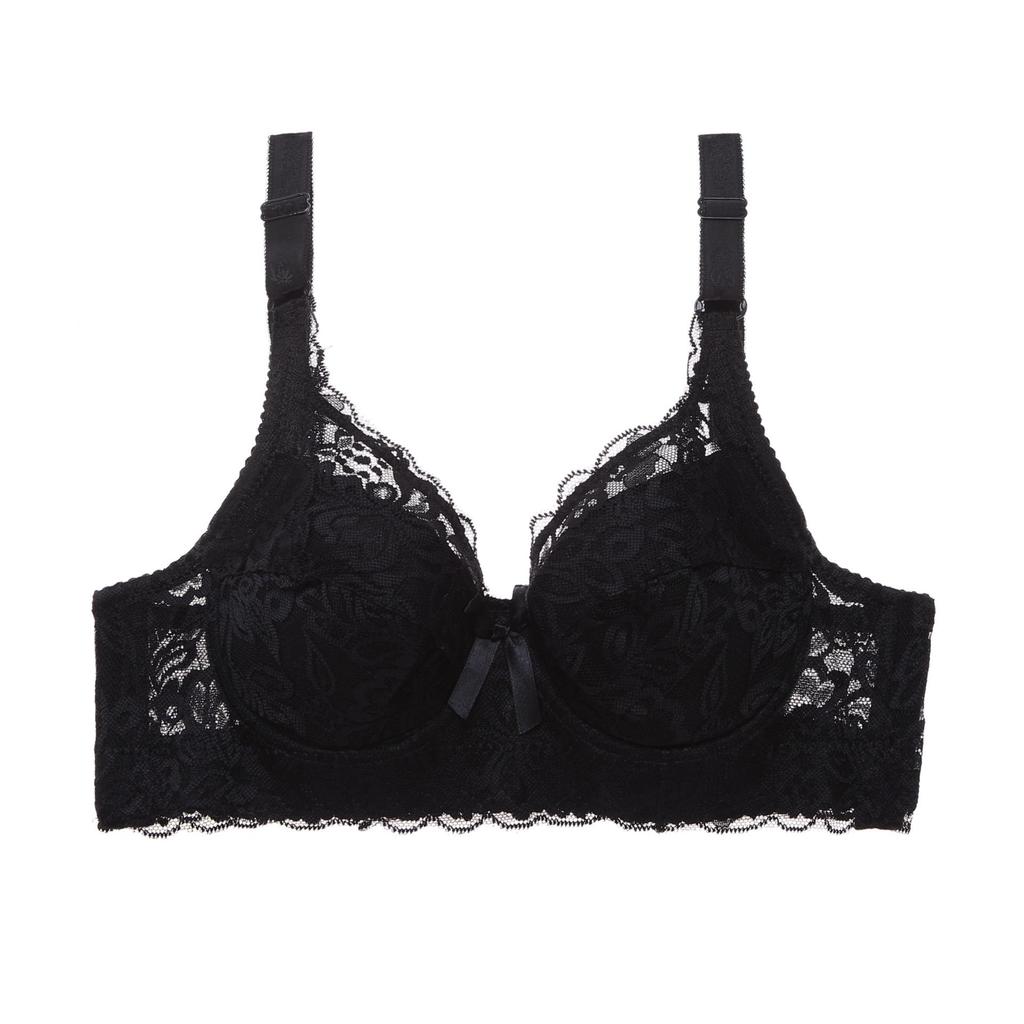 Sutiã ultrafino feminino underwire push-ups sutiã de renda sutiã maior peito cor sólida 3/4 copo grande
