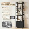 4-Tier Bookshelf, Narrow Bookcase with Drawer, 8 Hooks, Metal Frame, Black