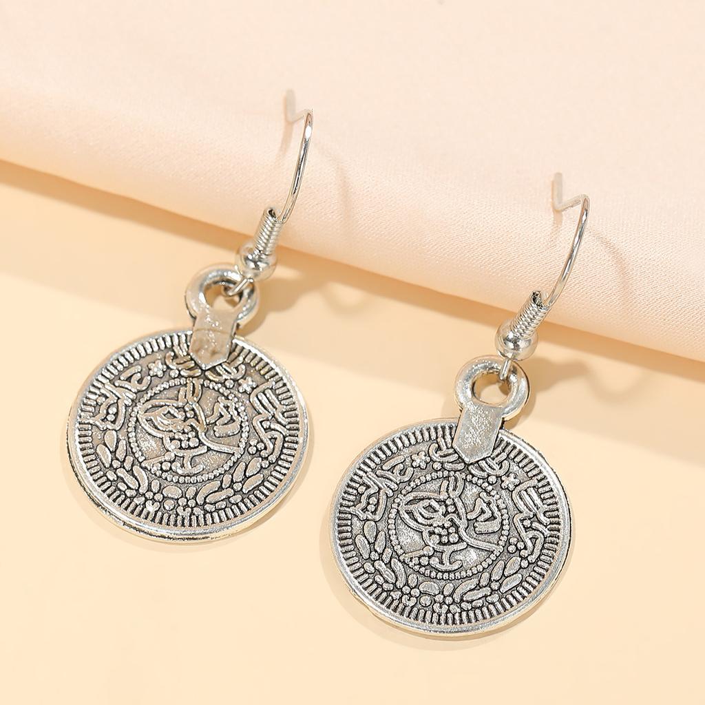 New retro thick chain fashion crescent fringe carved multi-layer pendant collarbone chain earrings
