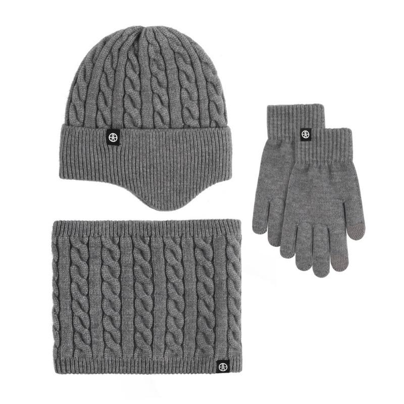 Winter Scarf Warm Three-piece Set, Velvet Outdoor Thickened Ear Protection Knitted Hat Scarf Gloves Three-piece Set