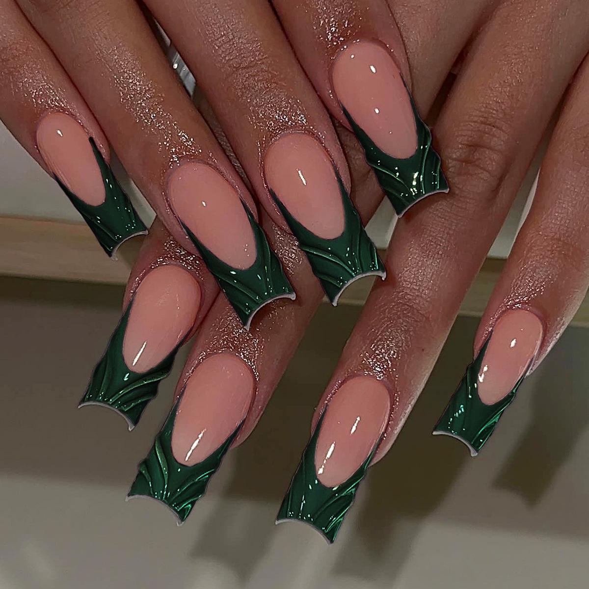 Direct sales wearing nail 3D French dark green three-dimensional manicure to map wearing fake nails
