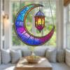 1PCS Retro Colored Disc Hanging Decoration 2D Acrylic Pendant Stained Window And Ornament Moon Hanging Sun Suncatcher W2R2