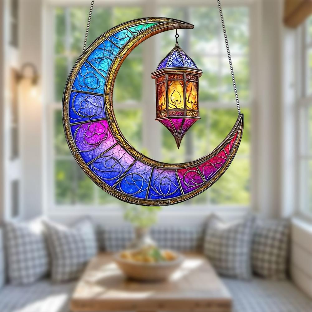 1PCS Retro Colored Disc Hanging Decoration 2D Acrylic Pendant Stained Window And Ornament Moon Hanging Sun Suncatcher W2R2