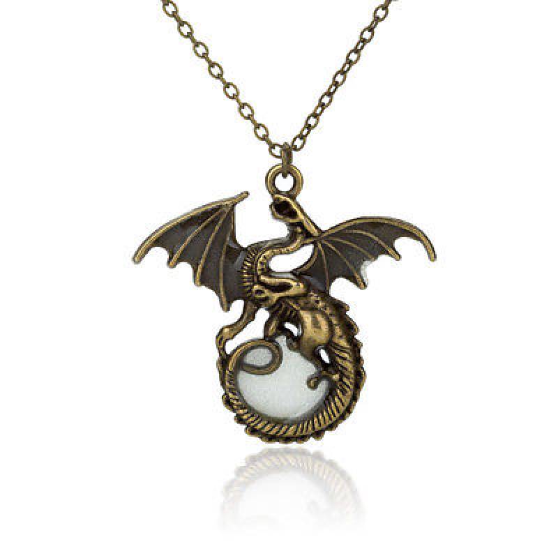 

Right Necklace Glowinthedark Game Fire Dragon Fashion Retro Dragon Style золотий