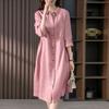 2026 Lockeres Freizeit-Hemdblusenkleid Sommer Neu Koreanische Mode Einreihig Büro Einfache Kleider Revers Tasche Einfarbig Sieben-Viertel-Ärmel Süß Elegant