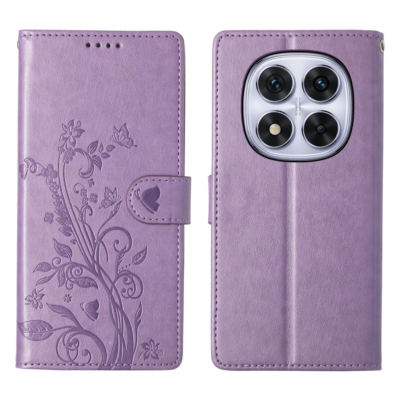 

For Xiaomi Redmi Note 14 Pro 4G Wallet Case Butterfly Floral Imprint PU Leather Phone Cover with Wrist Strap