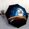 1pc Reading Owl Harry Potter Pattern Automatic 3-Fold Umbrella, 8 Iron Frames, High-Value Folding Umbrella, Suitable for Office, Travel and Outdoor Ad
