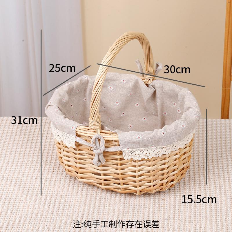 

Плетеная корзина для пикника ручной работы с ручкой, корзина для пикника, многоцелевой плетеный ивовый ящик для хранения, корзина для фруктов для кемпинга на открытом воздухе