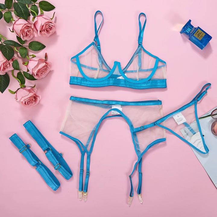 2023 European & American Sheer Three-Piece Sexy Lingerie Set for Women