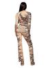 European & American Animal Print Hooded Color Block Elastic Jacket & Pants Set