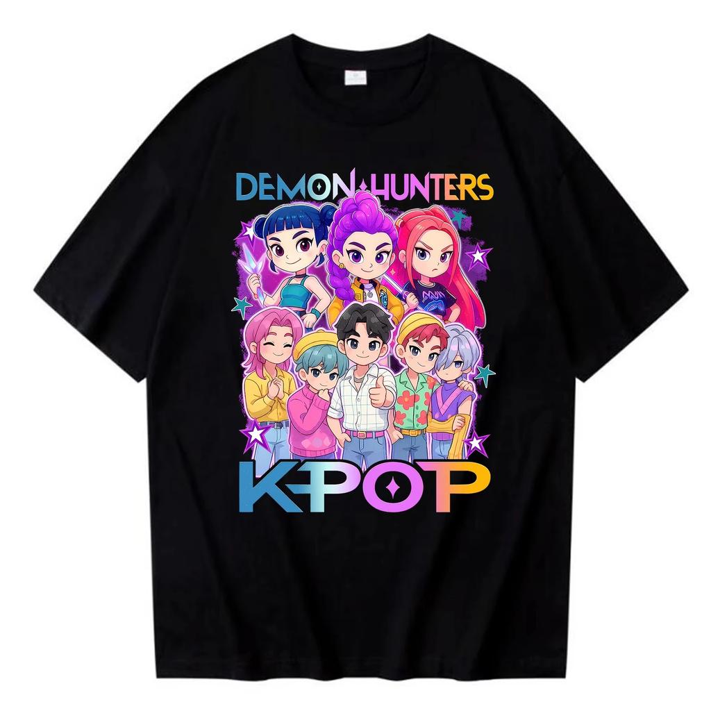 Kpop Dämonenjäger Saja Boys T-Shirt Harajuku Damen Mädchen Huntrix O-Ausschnitt Sommerhemd Geschenk für Fans