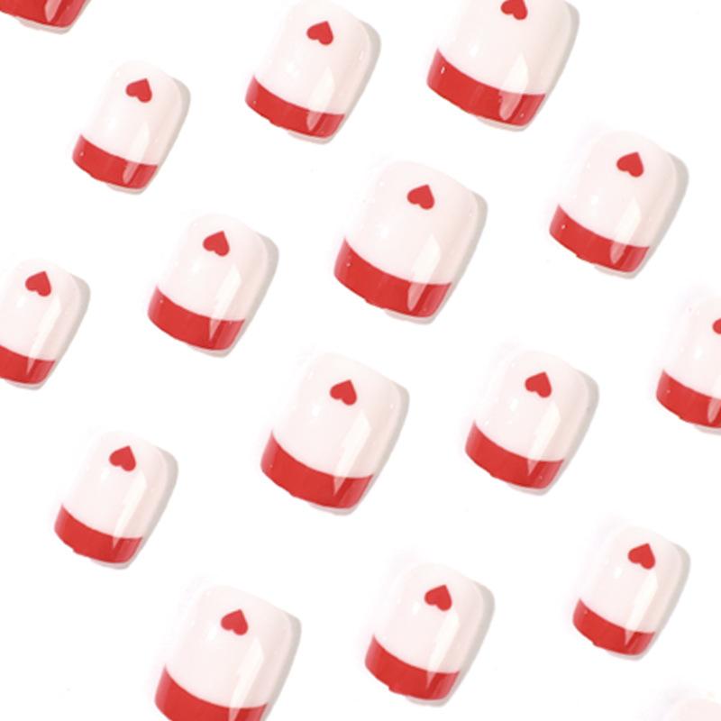 Wear nail short nail art finished French red edge small love nail art finished nail piece Wear fake nail piece