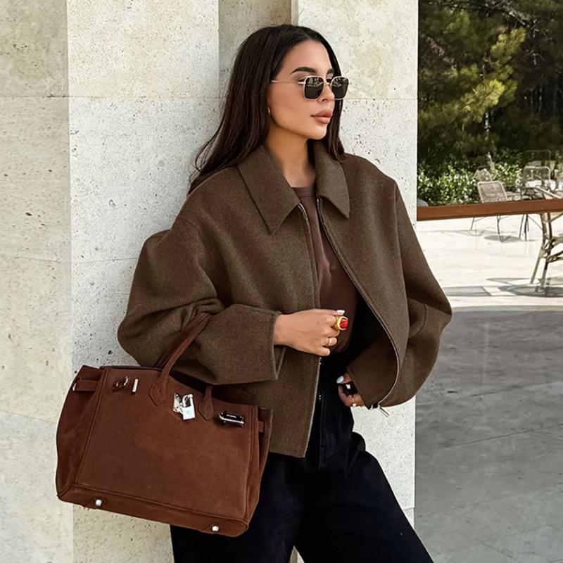 Womens Wool Blend Oversized Coat Winter Thick Warm Turn-Down Collar Jacket Casual Chic Outerwear