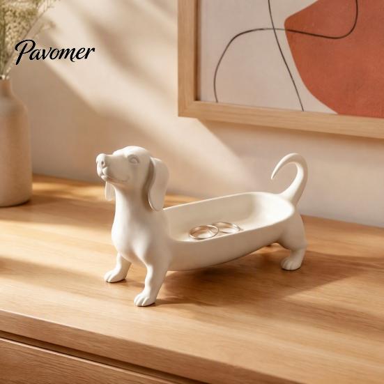 Einzigartige Heimdekoration Dackel Schmuckschale, Dekorative Aufbewahrung für Ringe Ohrringe Und Schlüssel, Kreative Hundestatue Dekor Niedliches Harz