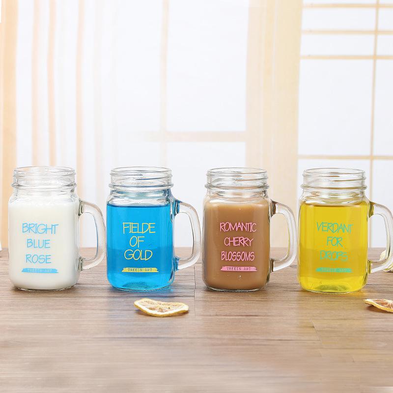 Creative Straw Cup, Glass Cup, English Rooster Cup, Handle Cup, Milk Tea Bottle, Beverage Bottle, Mason Cup with Lid