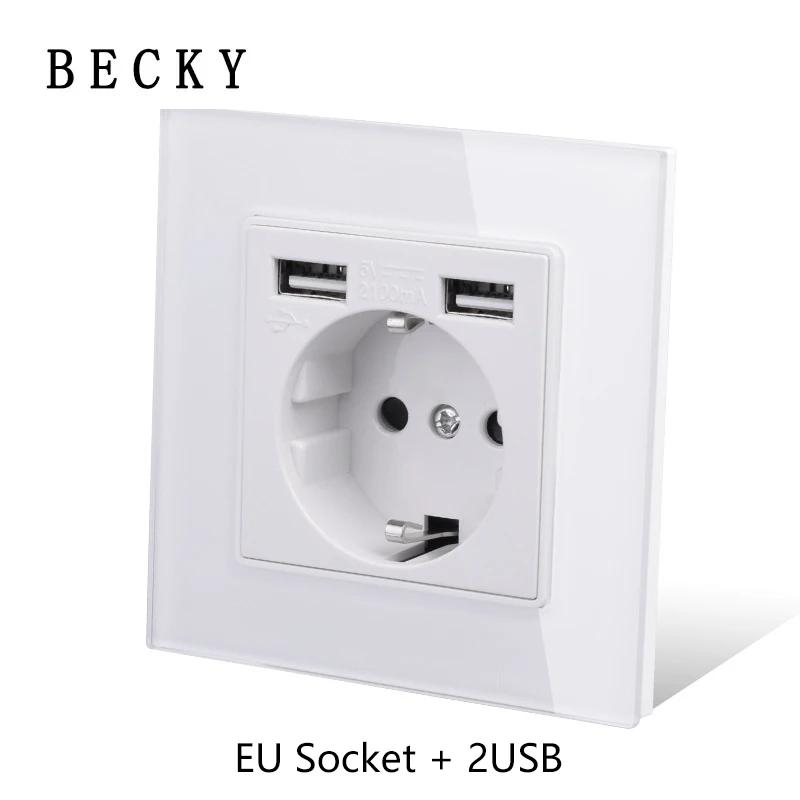 White Glass Panel Switch Button Surround Indicator Light EU UK Standard Circular Reset Switch Socket Office Home Villa Hotel