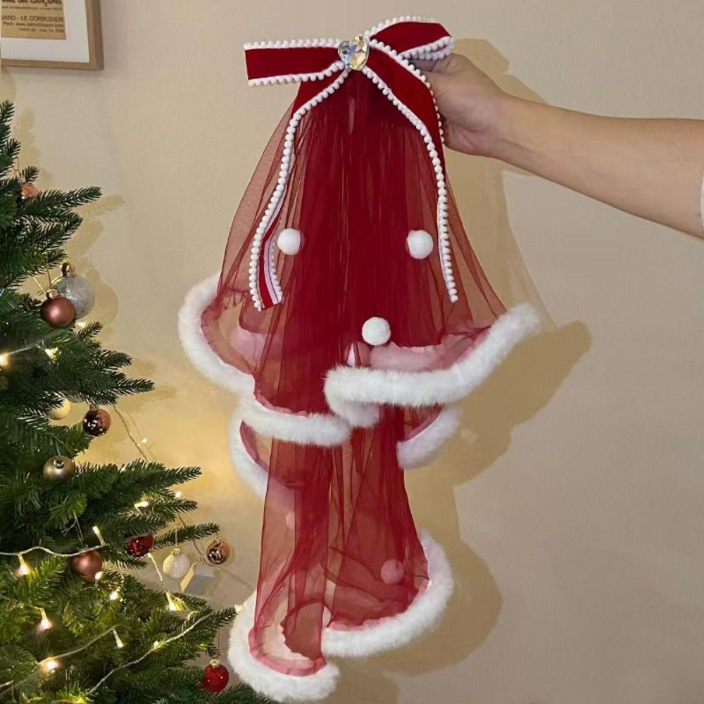 Bowknot Long Velvet Bow Veil Heart Christmas Hair Clip Premium Wedding veil  Wedding