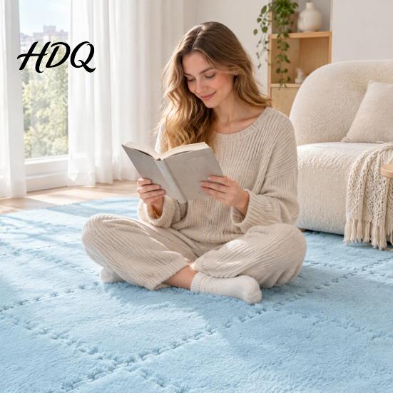 Einfache Installation Teppiche Plüsch Puzzle Bodenmatte Ineinandergreifende Teppichfliesen Anti-Rutsch EVA-Schaum Puzzleteile DIY Teppiche Teppichquadrate für Schlafzimmer Spielzimmer