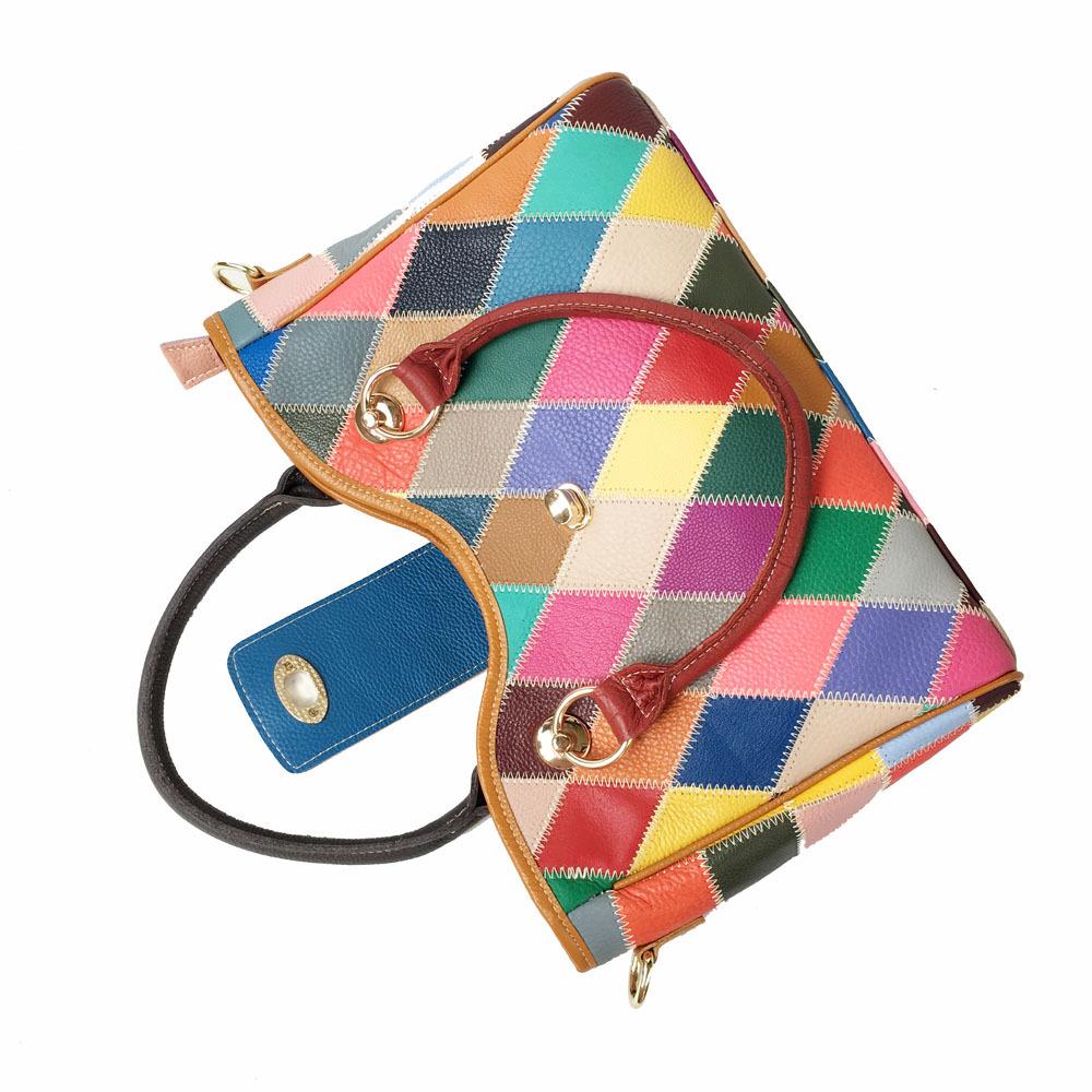 Damentasche Leder Rautensteppung Schulter-Umhängetasche Windfarbe Rindsleder Handtasche