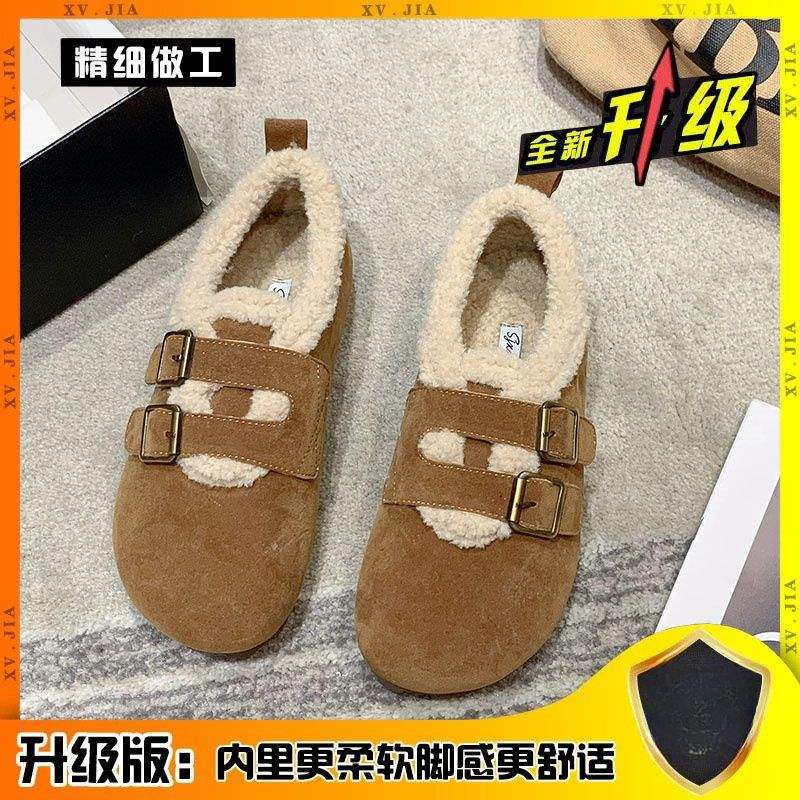New Chinese Birkenstocks winter velvet 2025 new wasteland wind winter cotton slippers bag heel lazy pedal
