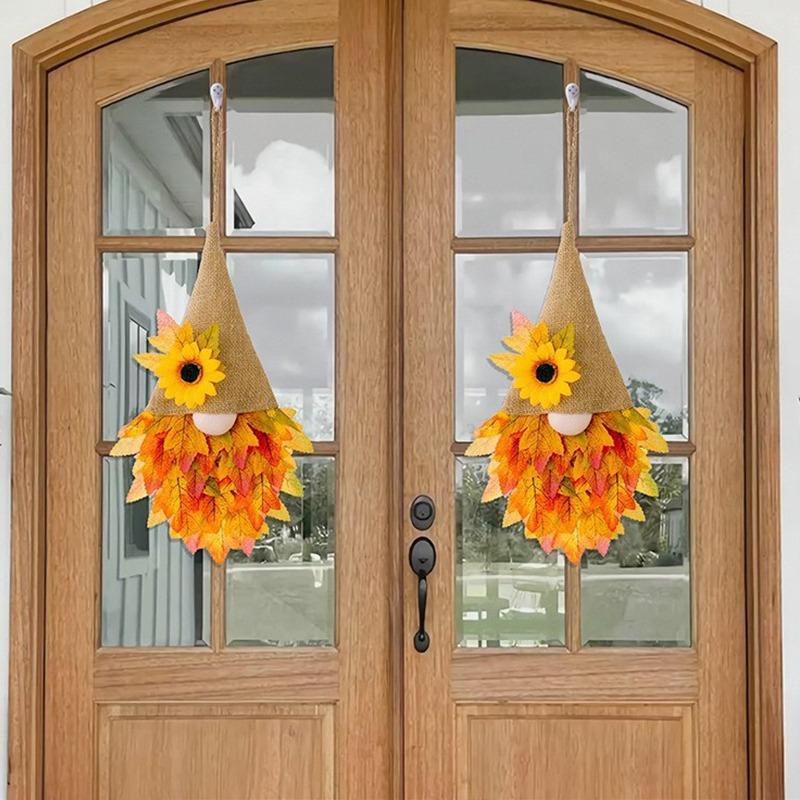 Fall Wreaths for Front Door Gnome Maples Leaf Wreath Thanksgiving Decoration