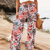 Damen Sommer Strand Weite Hosen Blumenmuster Elastisch Hoher Bund Lockerer Schnitt Lässig Urlaub Palazzo Hosen