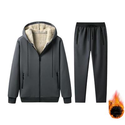 Wolass Sweatshirt and Pants Breathable Sherpa Long Zipper Casual Solid Loose Size XL1 Men's Set, Fabric, Sweat-Wicking, Quick-Drying, Fall/Winter