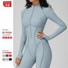 Mono de color contrastante con cuello alto y media cremallera, traje integral de fitness para mujer, traje de yoga para ejercicio de alta intensidad