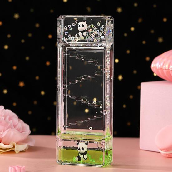 Panda Bubbler cu Mișcare Lichidă Cronometru Nisiparniță cu Ulei Jucărie Senzorială pentru Copii Adulți Desktop Jucărie Anti-stres pentru Relaxare Decor Birou Acasă