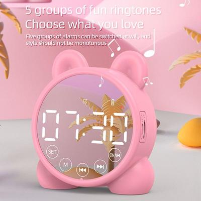 Bluetooth Speaker LED Mirror Clock Cute Alarm Clock Radio Card Multi-Function Bluetooth Speaker Portable FM Radio For Student Children Gift