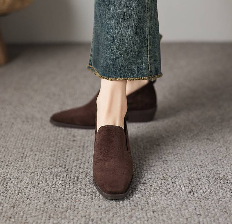 Krazing Pot Sheep Suede Round Toe Med Heels Summer Shoes Solid Big Size 42 Slip on Women Oxford Shoes Shallow Pumps