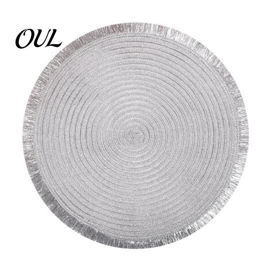 Festive Red Gold Silver Placemat Christmas Round Table Mat with Tassel, Heat Resistant PP Placemat, Non Slip Kitchen Pad Waterproof Decorative