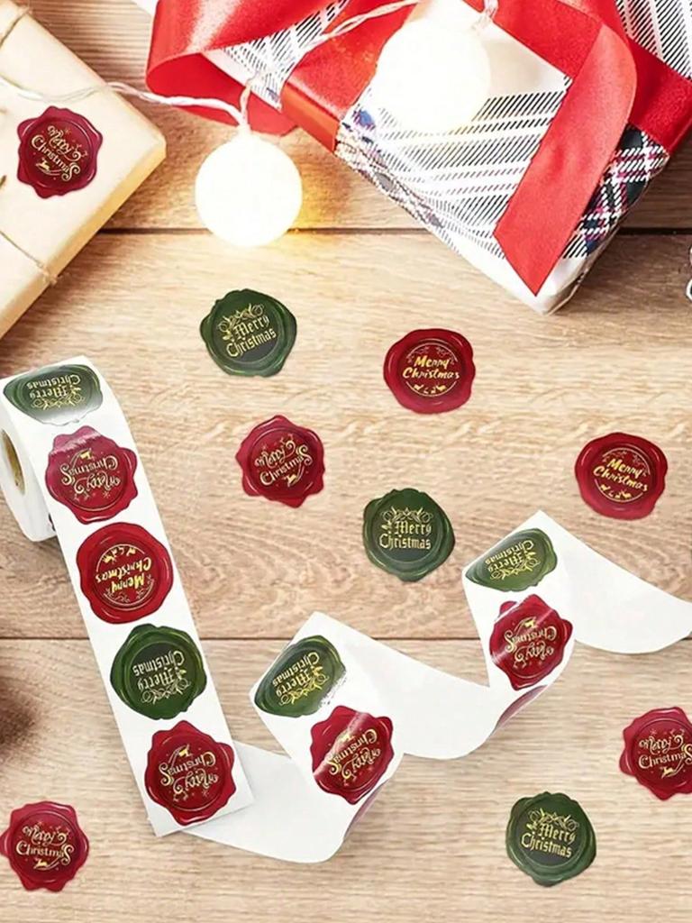 500 Sheets/roll of Merry Christmas Stickers, Label Stickers, Suitable for Homemade Gift Baking Packaging Envelopes.