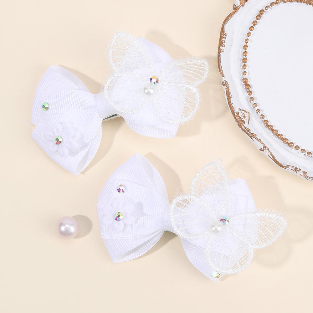 2Pcs Butterfly Hair Clips Baby Solid Ribbon Bows Barrette Sweet Diamond Flower Hairpin Children School Headwear Girls Accesories
