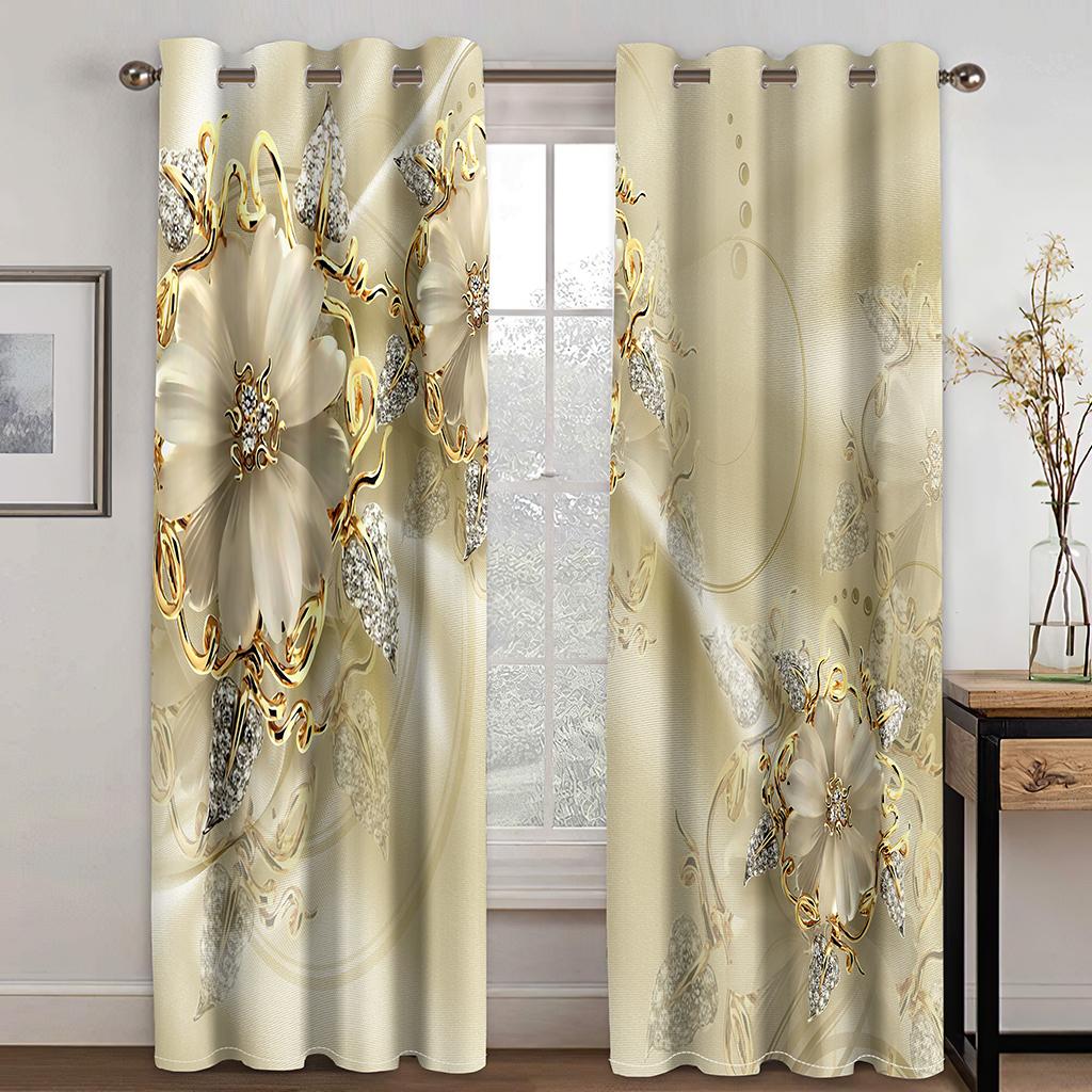 Luxury Diamond Flowers Sunshade Thin Window Curtains For Living Room Bedroom Bathroom Kicthen Door Home Decor On Sale 2Pieces