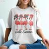 Hello Summer T Shirt Flamingo Vacation Beach Vibes Tropical Funny Vintage Washed Versatile Comfortable Designer Clothes Casual