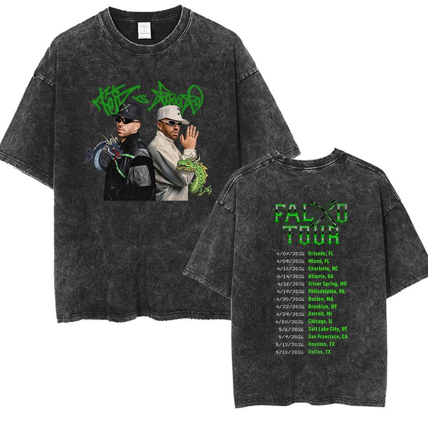 Rapper Feid VS Ferxxo Falxo Tour Vintage Washed Tshirts Mens Clothing Fashion Hip Hop T Shirt Pop Music Short Sleeve Tees
