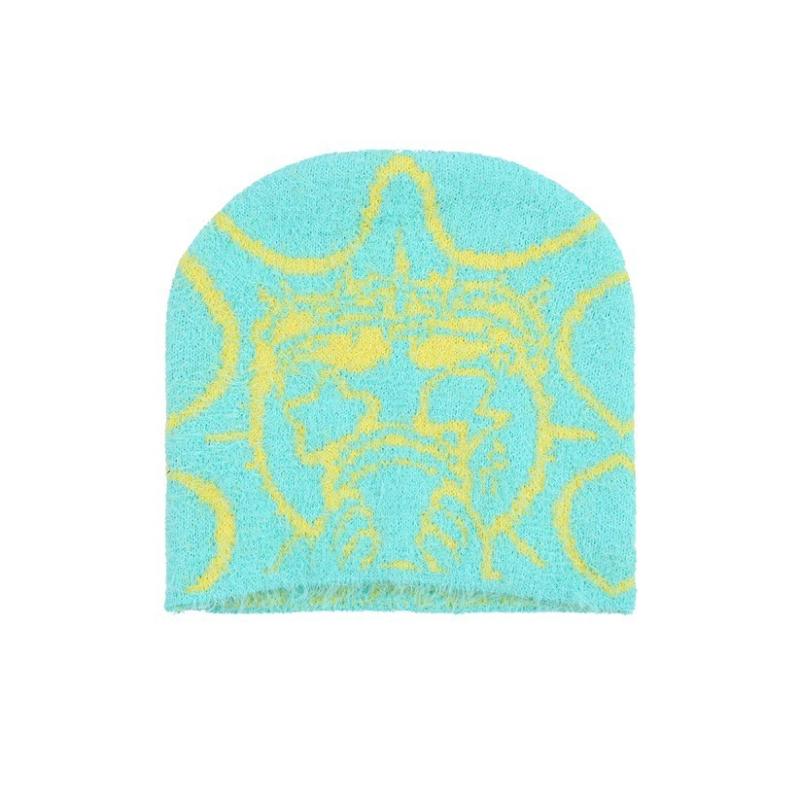 Europäischer und amerikanischer Trend Y2K-Mode multifunktionale Cartoon-Muster Jacquard Herbst und Winter warme Strickmütze