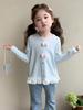 Girls' Autumn 2025 Lace Trim Long Sleeve T-Shirt with Bow
