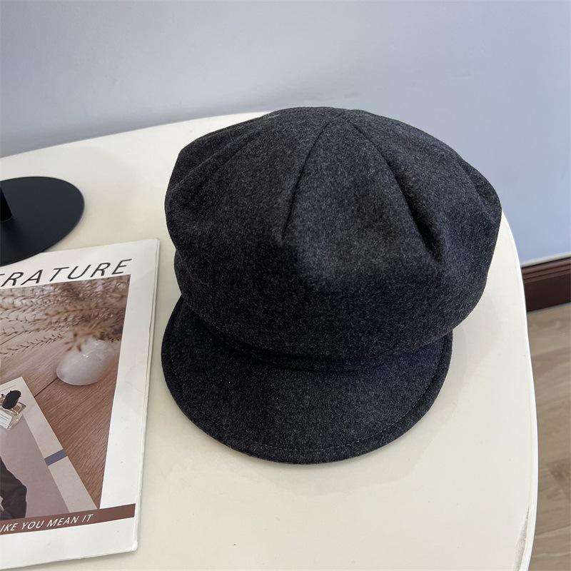 

40% шерстяная восьмиугольная шляпа с мягким козырьком для женского осенне-зимнего литературного и повседневного ретро-британского кепи газетчика M（56-58cm） серый