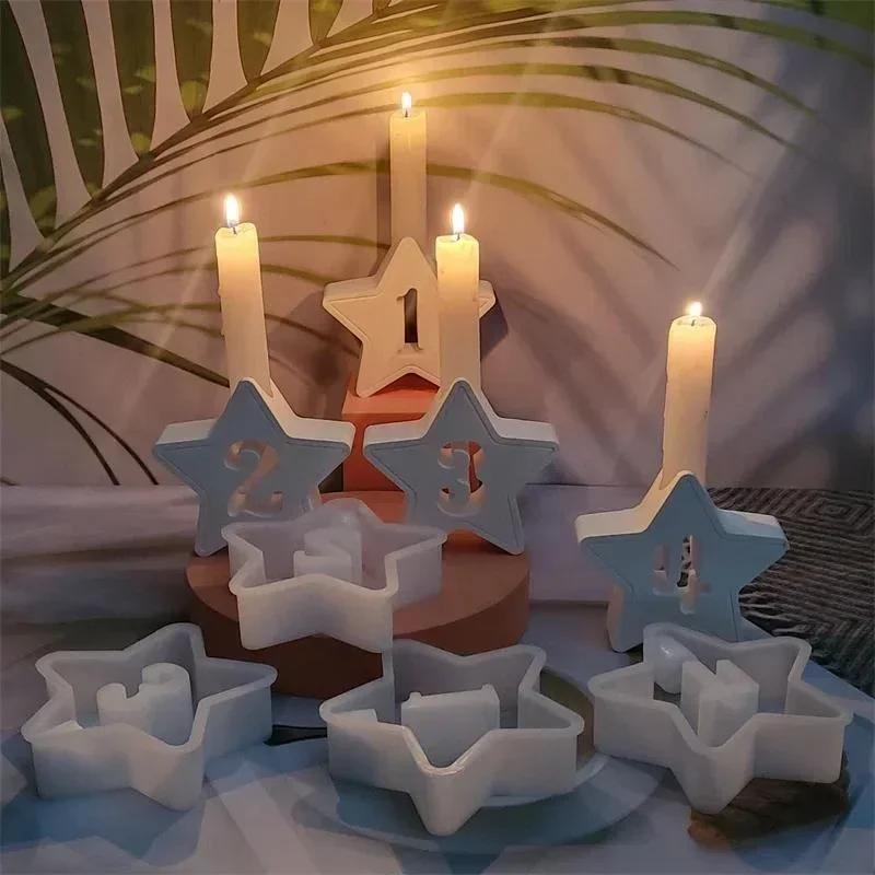 4Pcs Stars Number Handmade Creative Candle Holder Mold Ornaments Candle Holder Plaster DIY Silicone Moulds Accessories Molds